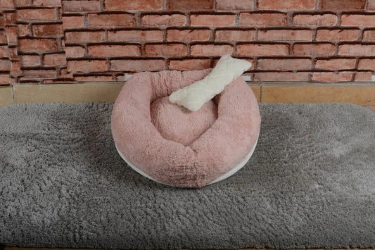 Cookie Pet Sherpa Fleece Washable Round Dog Cat Bed, 60 Cm, Light Powder